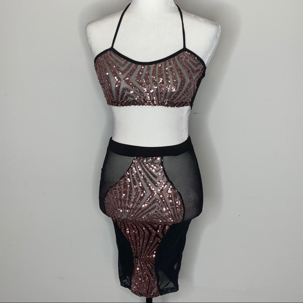 Mesh and sequin 2 pcs dress